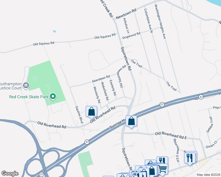 map of restaurants, bars, coffee shops, grocery stores, and more near 10 Wakefield Road in Hampton Bays
