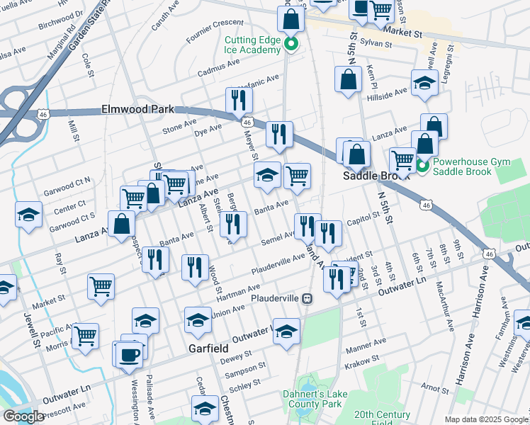 map of restaurants, bars, coffee shops, grocery stores, and more near 424 Banta Avenue in Garfield