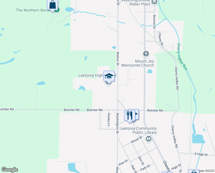 map of restaurants, bars, coffee shops, grocery stores, and more near 450 Walnut Street in Leetonia
