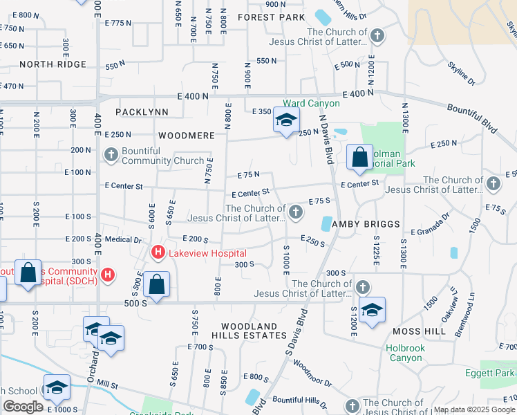 map of restaurants, bars, coffee shops, grocery stores, and more near 74 South Ridgeview Drive in Bountiful