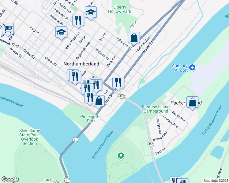 map of restaurants, bars, coffee shops, grocery stores, and more near 49 King St in Northumberland