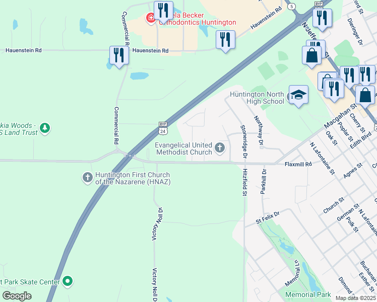 map of restaurants, bars, coffee shops, grocery stores, and more near 1516 Avon Place in Huntington