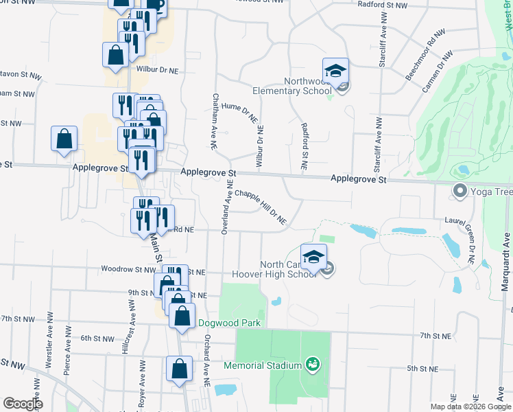 map of restaurants, bars, coffee shops, grocery stores, and more near 355 Castleton Road Northeast in North Canton