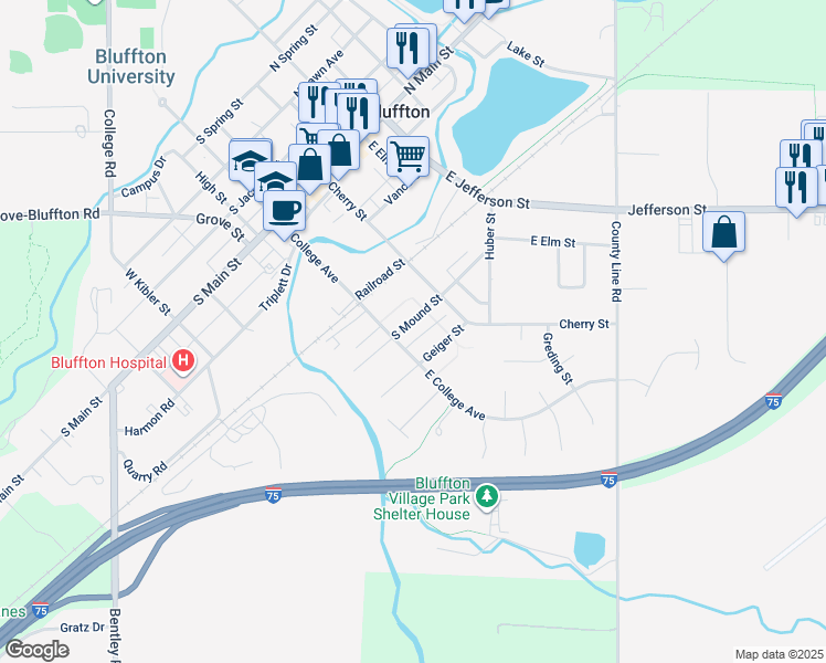 map of restaurants, bars, coffee shops, grocery stores, and more near 144 Geiger Street in Bluffton
