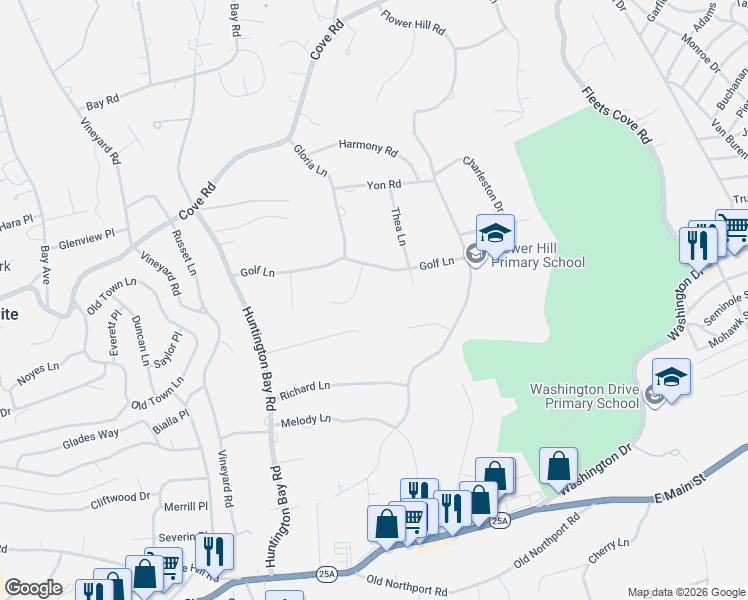 map of restaurants, bars, coffee shops, grocery stores, and more near 6 Kroft Court in Huntington