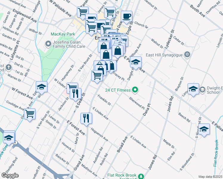 map of restaurants, bars, coffee shops, grocery stores, and more near 100 Chester Place in Englewood