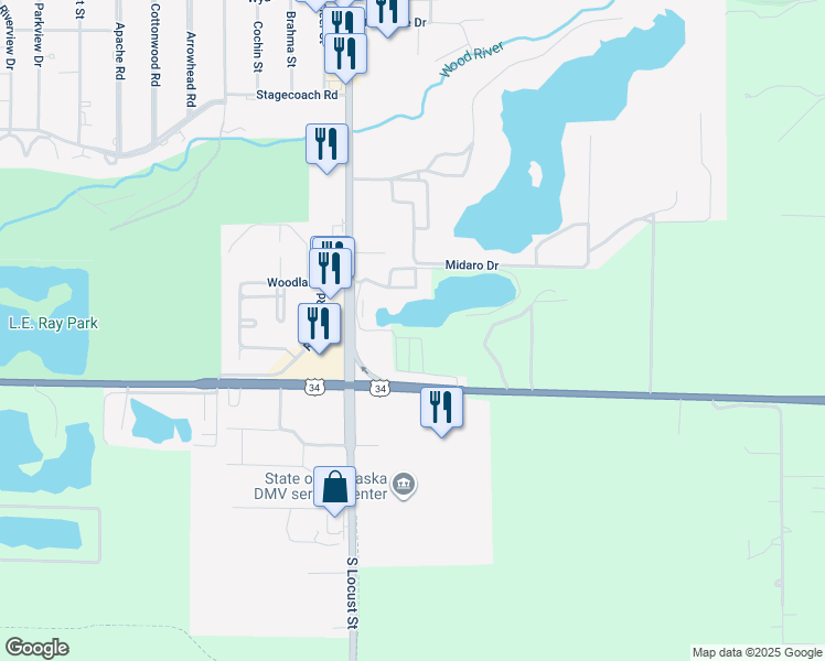 map of restaurants, bars, coffee shops, grocery stores, and more near 2415 W Oklahoma Ave in Grand Island