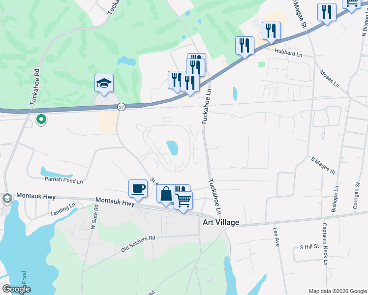 map of restaurants, bars, coffee shops, grocery stores, and more near 57 Saint Andrews Circle in Southampton