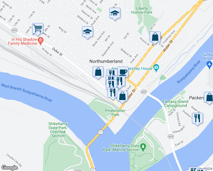 map of restaurants, bars, coffee shops, grocery stores, and more near 158 Duke Street in Northumberland