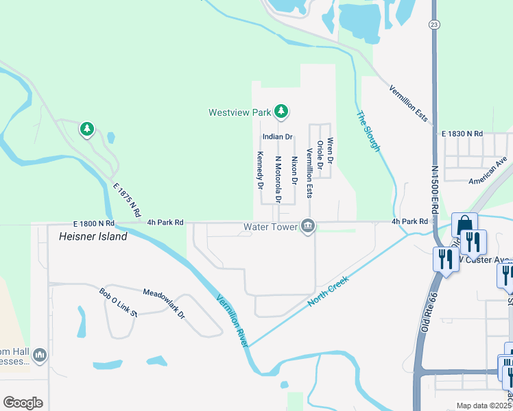 map of restaurants, bars, coffee shops, grocery stores, and more near 1409 4h Park Road in Pontiac