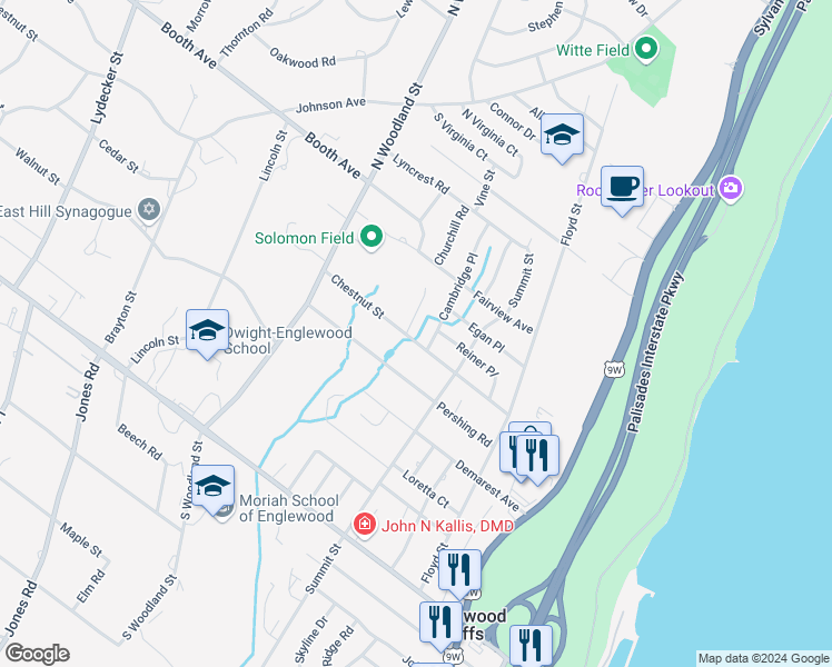 map of restaurants, bars, coffee shops, grocery stores, and more near 160 Chestnut Street in Englewood Cliffs