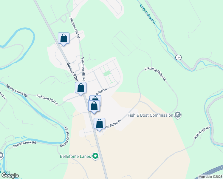 map of restaurants, bars, coffee shops, grocery stores, and more near 214 Amberleigh Lane in Bellefonte