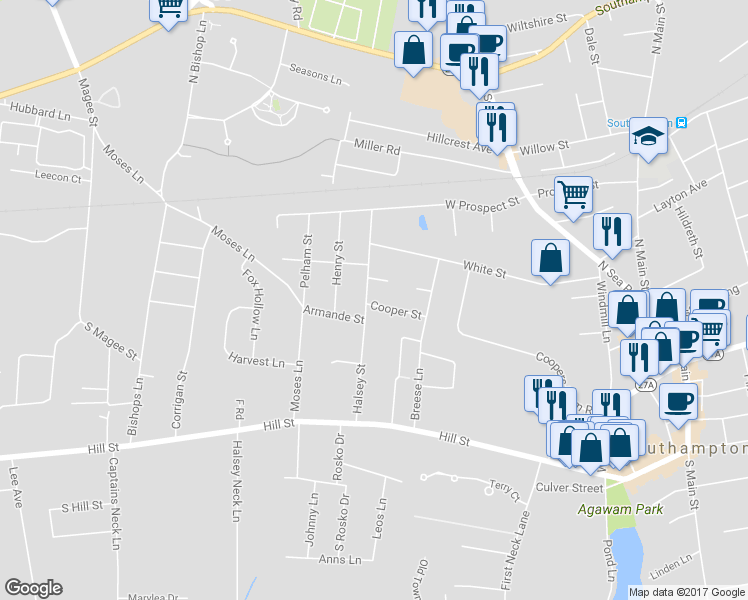 map of restaurants, bars, coffee shops, grocery stores, and more near 146 Halsey Street in Southampton