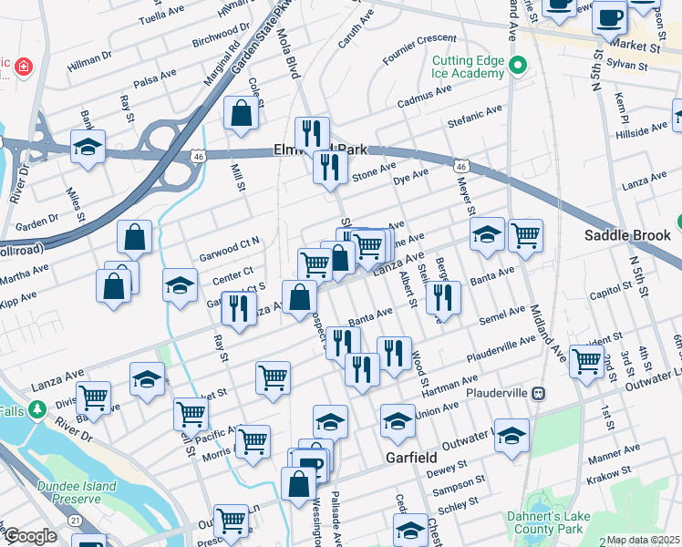 map of restaurants, bars, coffee shops, grocery stores, and more near 331 Lanza Avenue in Garfield