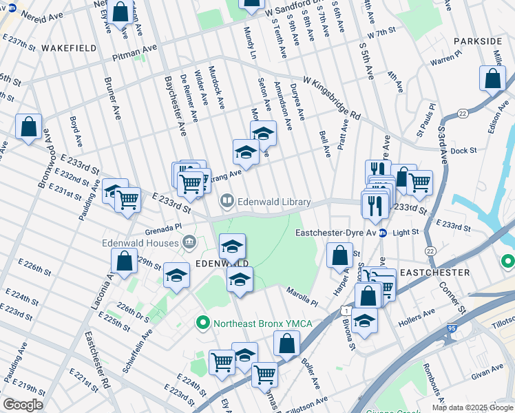 map of restaurants, bars, coffee shops, grocery stores, and more near in The Bronx