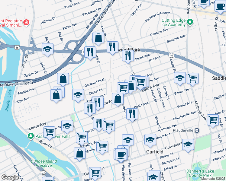 map of restaurants, bars, coffee shops, grocery stores, and more near 271 Lanza Avenue in Garfield