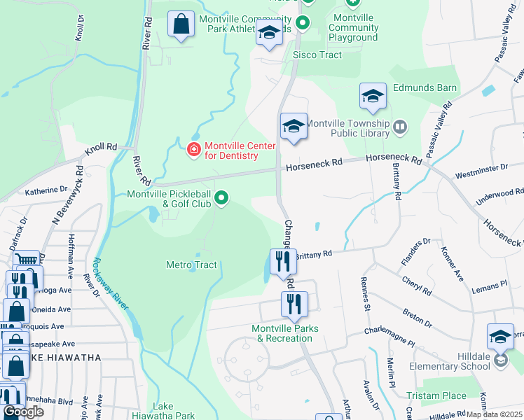map of restaurants, bars, coffee shops, grocery stores, and more near 165 Changebridge Road in Montville