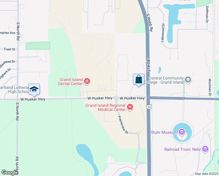 map of restaurants, bars, coffee shops, grocery stores, and more near 3506 Ewoldt Road in Grand Island