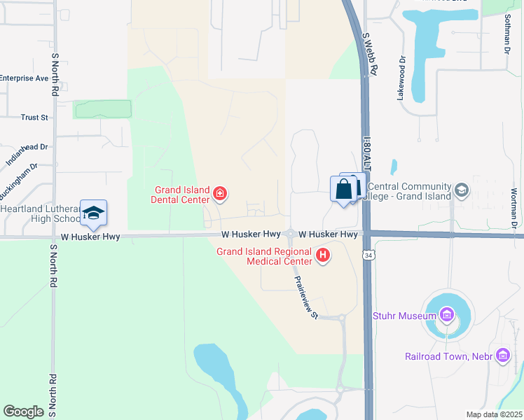 map of restaurants, bars, coffee shops, grocery stores, and more near 3506 Ewoldt Road in Grand Island
