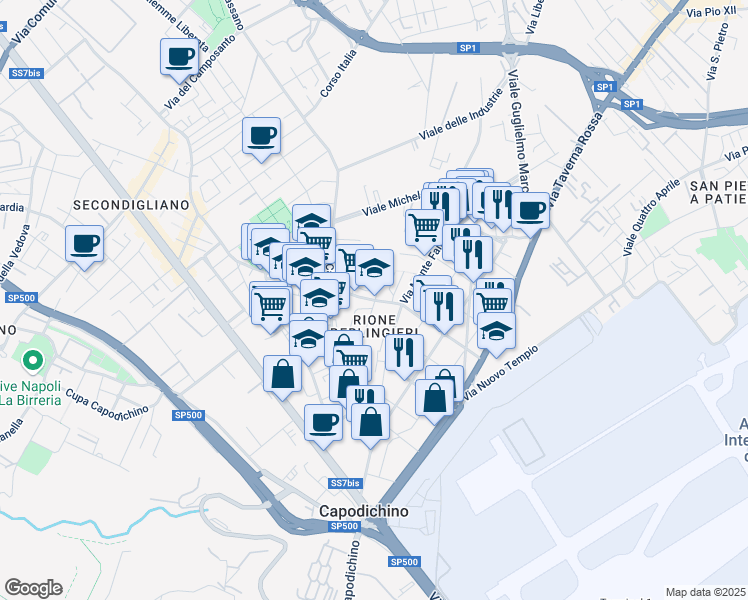 map of restaurants, bars, coffee shops, grocery stores, and more near 26 Via dello Stelvio in Napoli
