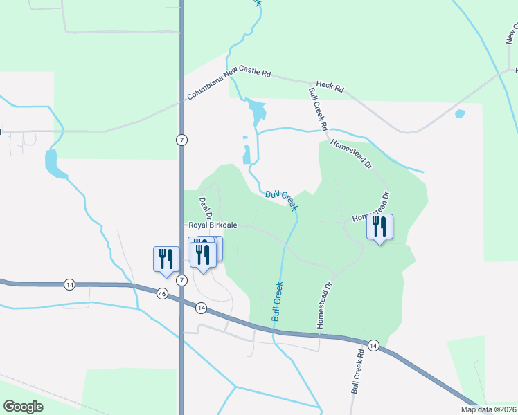 map of restaurants, bars, coffee shops, grocery stores, and more near 253 Aberdeen Court in Columbiana