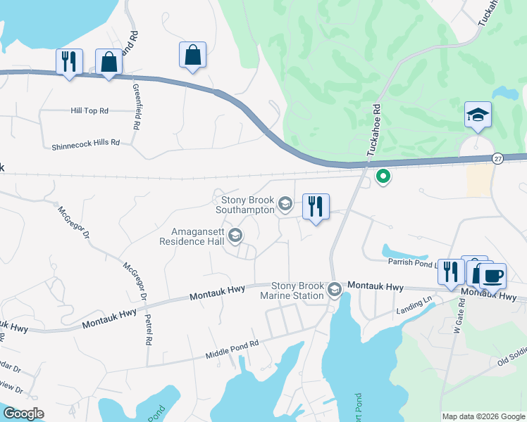 map of restaurants, bars, coffee shops, grocery stores, and more near 237 Montauk Circle in Southampton