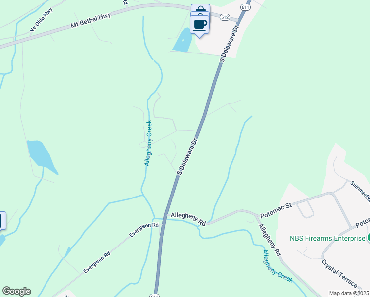 map of restaurants, bars, coffee shops, grocery stores, and more near 1708 South Delaware Drive in Mount Bethel