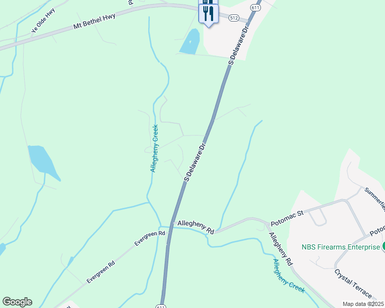 map of restaurants, bars, coffee shops, grocery stores, and more near 1708 South Delaware Drive in Mount Bethel
