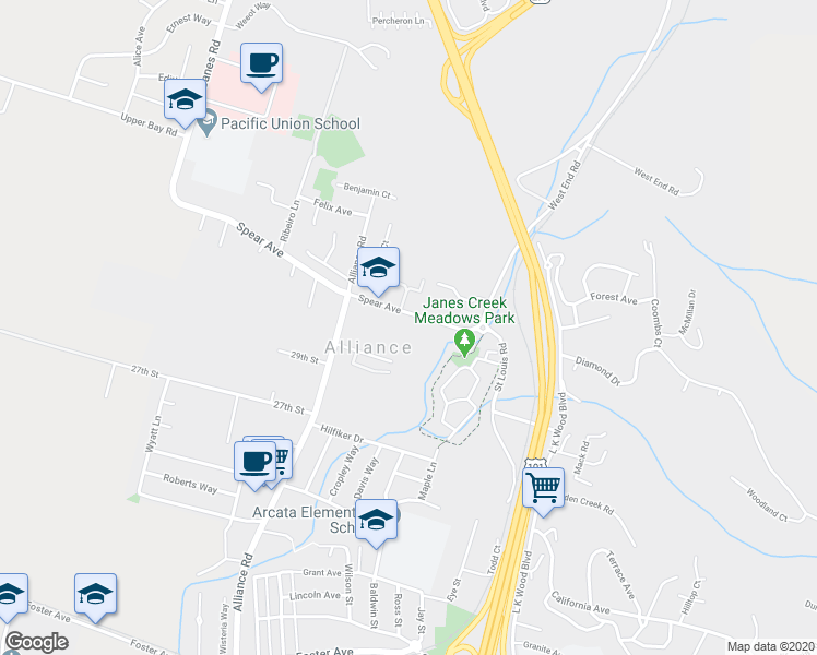 map of restaurants, bars, coffee shops, grocery stores, and more near 1211 Spear Avenue in Arcata