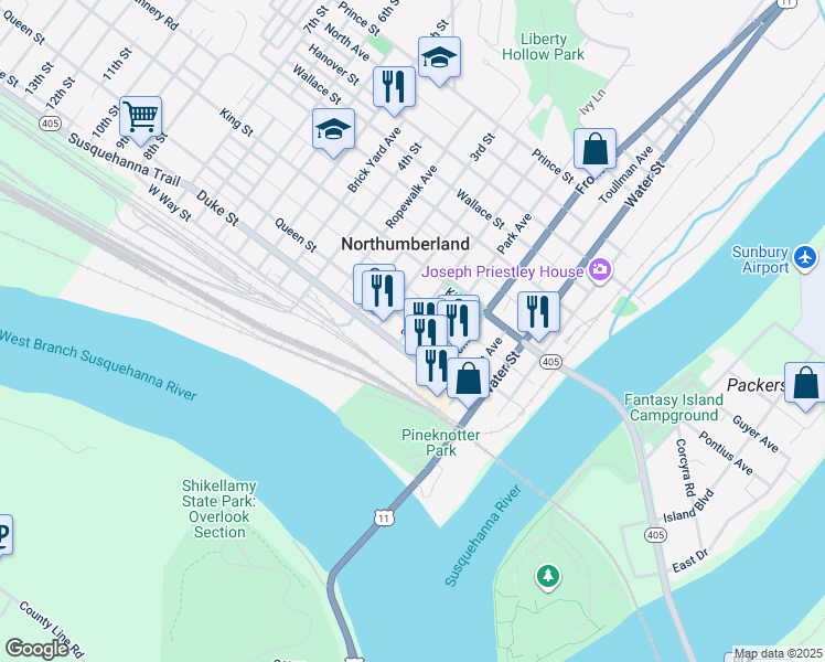map of restaurants, bars, coffee shops, grocery stores, and more near 158 Duke Street in Northumberland