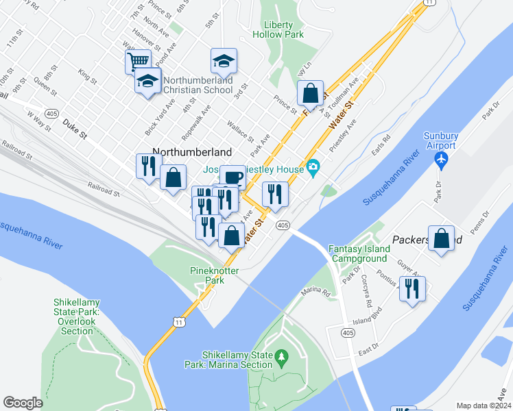 map of restaurants, bars, coffee shops, grocery stores, and more near 94 King Street in Northumberland