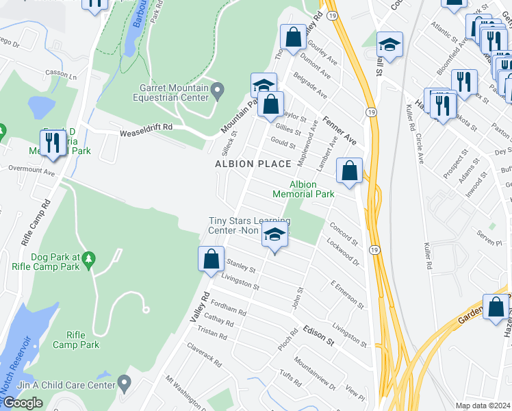 map of restaurants, bars, coffee shops, grocery stores, and more near 166 Elmwood Drive in Clifton