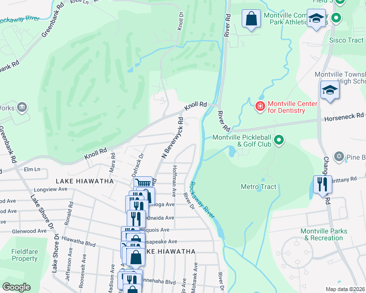 map of restaurants, bars, coffee shops, grocery stores, and more near 2 Cayuga Avenue in Parsippany-Troy Hills