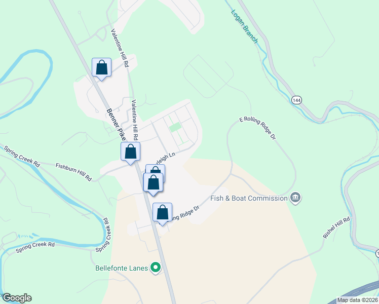 map of restaurants, bars, coffee shops, grocery stores, and more near 214 Amberleigh Lane in Bellefonte