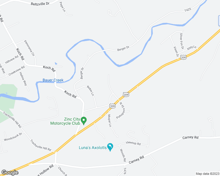 map of restaurants, bars, coffee shops, grocery stores, and more near 99 Pohopoco Drive North in Kunkletown