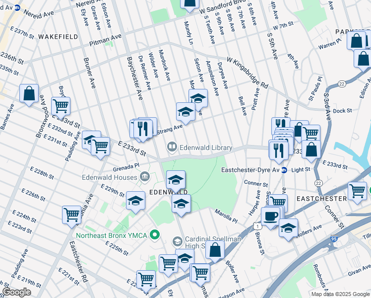 map of restaurants, bars, coffee shops, grocery stores, and more near in The Bronx