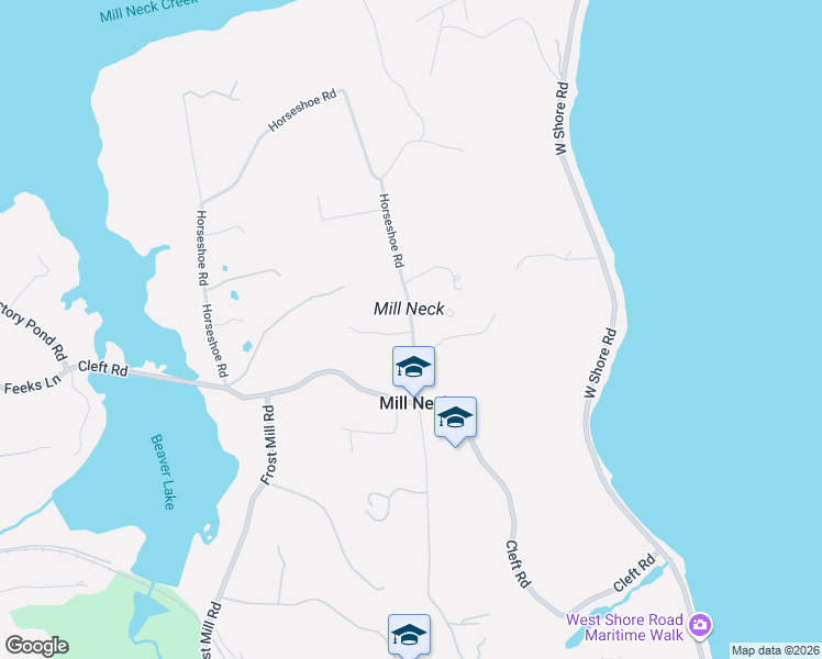 map of restaurants, bars, coffee shops, grocery stores, and more near 156 Horseshoe Road in Mill Neck