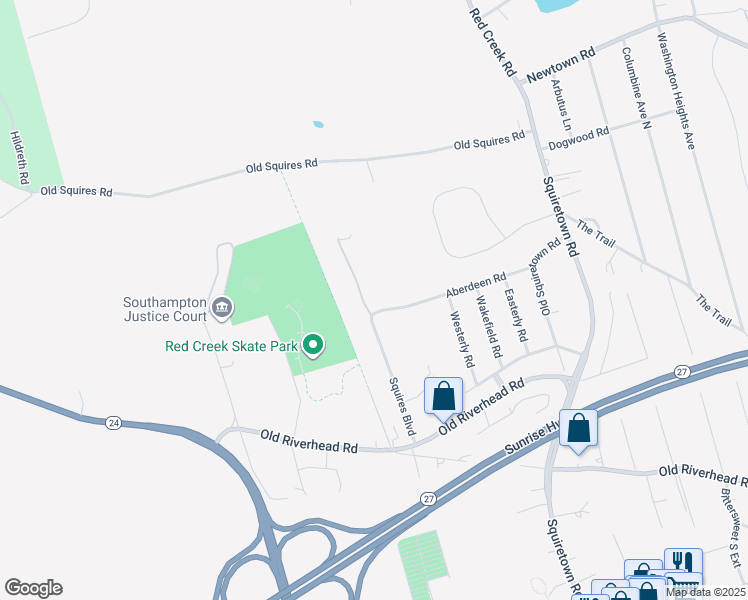 map of restaurants, bars, coffee shops, grocery stores, and more near 34 Aberdeen Drive in Hampton Bays