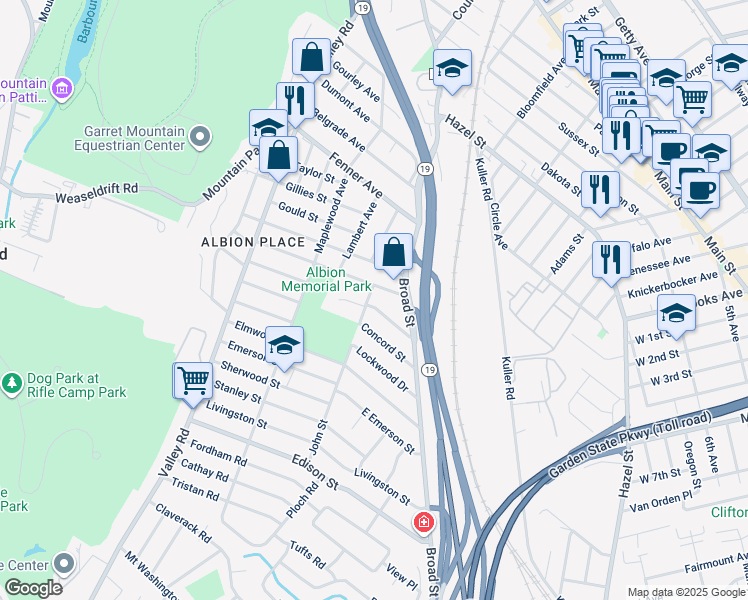 map of restaurants, bars, coffee shops, grocery stores, and more near 34 Warren Street in Clifton