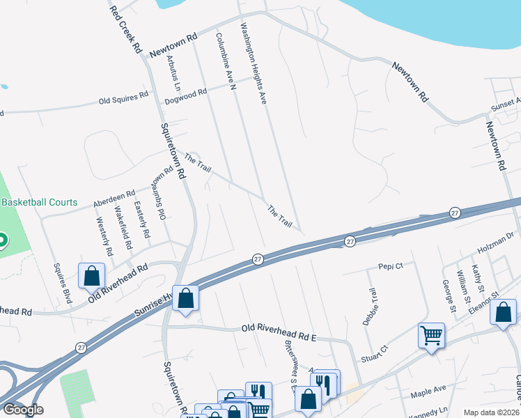 map of restaurants, bars, coffee shops, grocery stores, and more near 2 Columbine Avenue North in Hampton Bays