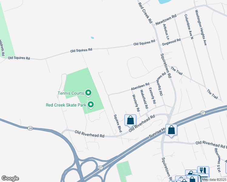 map of restaurants, bars, coffee shops, grocery stores, and more near 34 Aberdeen Drive in Hampton Bays