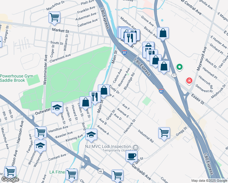 map of restaurants, bars, coffee shops, grocery stores, and more near 7 Trudy Drive in Lodi