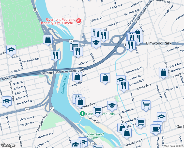 map of restaurants, bars, coffee shops, grocery stores, and more near 93 Martha Avenue in Elmwood Park