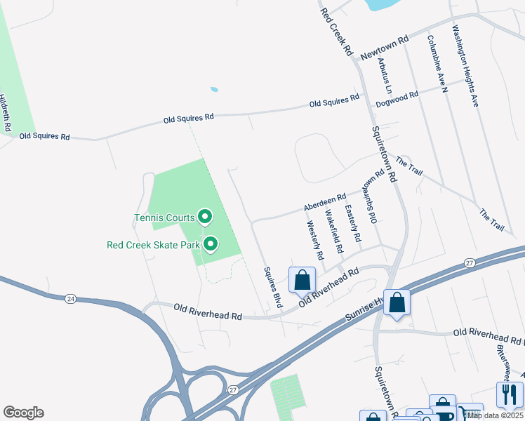 map of restaurants, bars, coffee shops, grocery stores, and more near 34 Aberdeen Drive in Hampton Bays