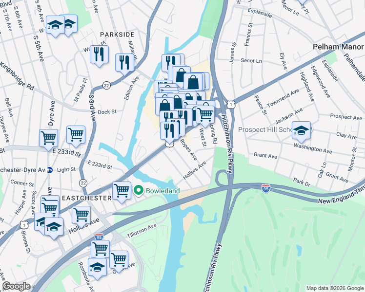 map of restaurants, bars, coffee shops, grocery stores, and more near 4340 Boston Road in Bronx