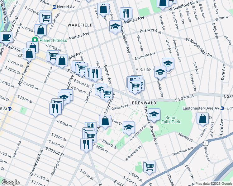 map of restaurants, bars, coffee shops, grocery stores, and more near 4012 Ely Avenue in Bronx