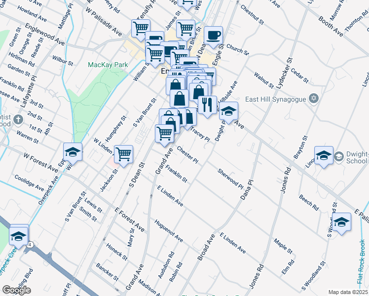 map of restaurants, bars, coffee shops, grocery stores, and more near 81 Grand Avenue in Englewood