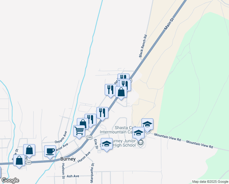 map of restaurants, bars, coffee shops, grocery stores, and more near 37401 Snyder Way in Burney