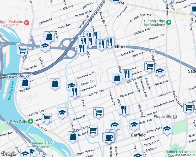 map of restaurants, bars, coffee shops, grocery stores, and more near 269 Lanza Avenue in Garfield