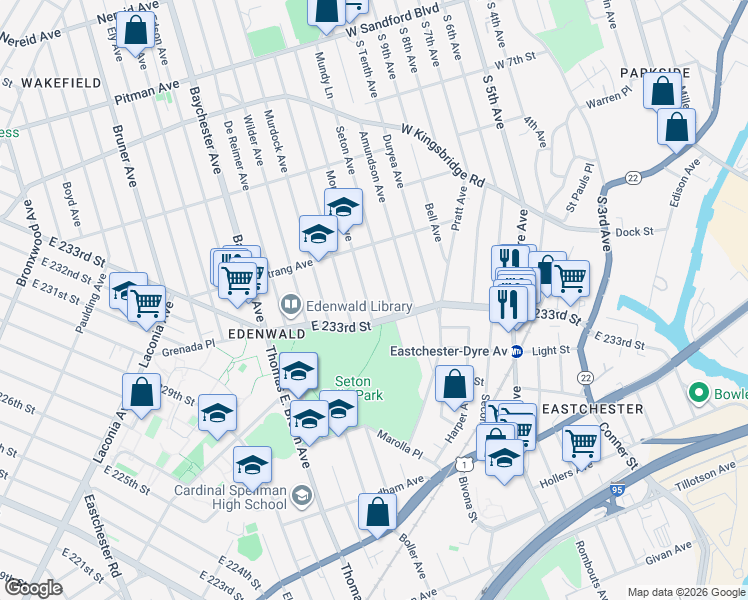 map of restaurants, bars, coffee shops, grocery stores, and more near 3938 Monticello Avenue in Bronx